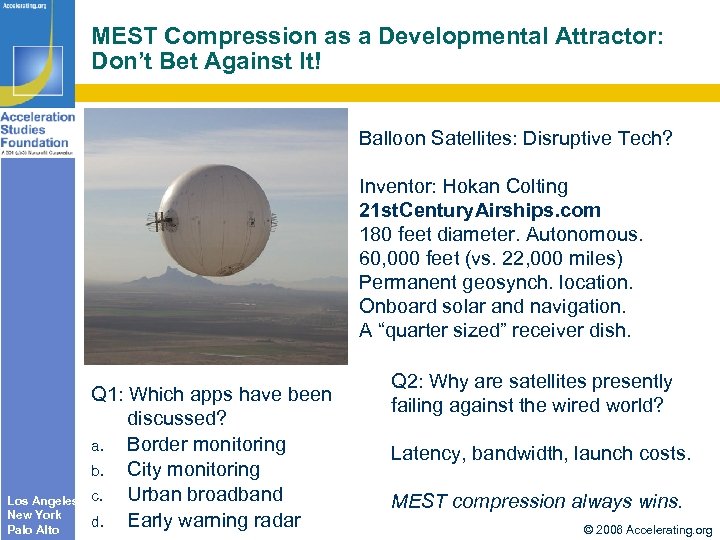 MEST Compression as a Developmental Attractor: Don’t Bet Against It! Balloon Satellites: Disruptive Tech?