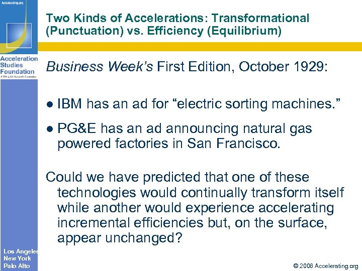 Two Kinds of Accelerations: Transformational (Punctuation) vs. Efficiency (Equilibrium) Business Week’s First Edition, October