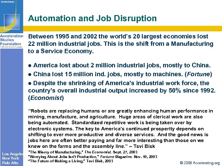Automation and Job Disruption Between 1995 and 2002 the world’s 20 largest economies lost