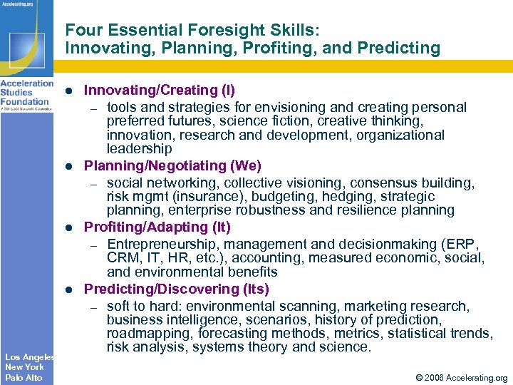 Four Essential Foresight Skills: Innovating, Planning, Profiting, and Predicting Los Angeles New York Palo