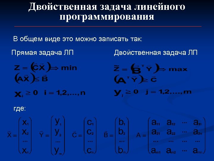 Решение двойственной задачи линейного программирования