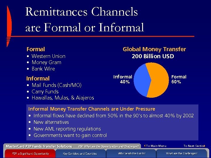 Remittances Channels are Formal or Informal Formal • Western Union • Money Gram •
