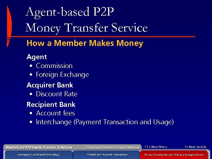 Agent-based P 2 P Money Transfer Service How a Member Makes Money Agent •