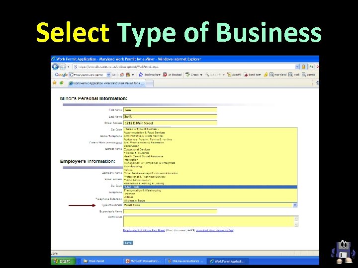 Select Type of Business 