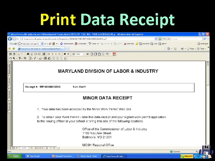Print Data Receipt 