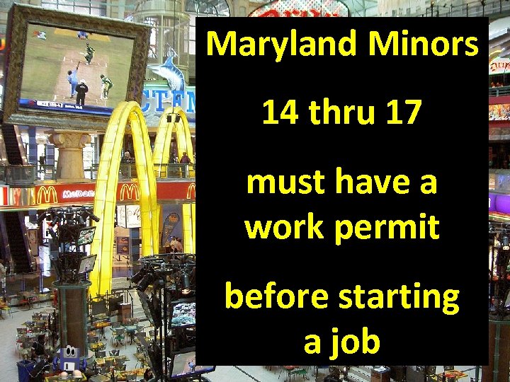 Maryland Minors 14 thru 17 must have a work permit before starting a job