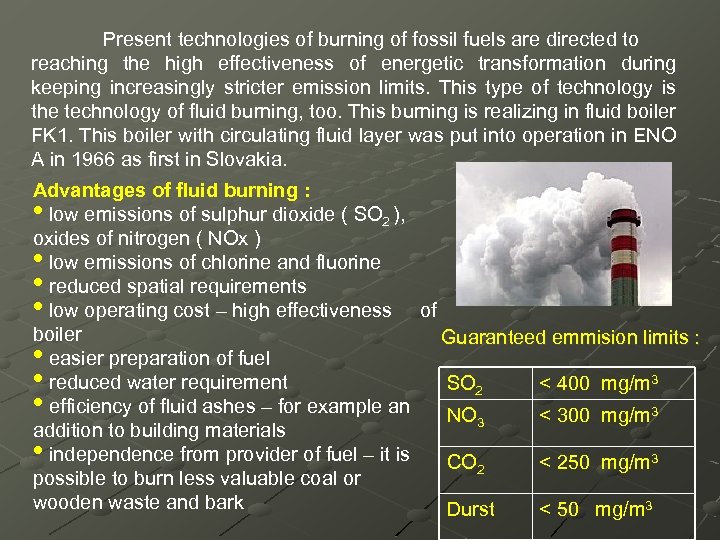 Present technologies of burning of fossil fuels are directed to reaching the high effectiveness