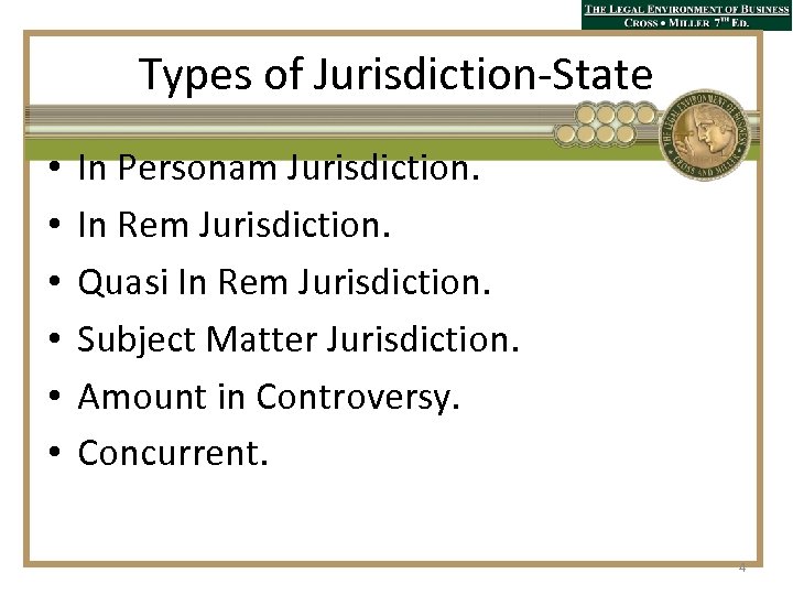 Types of Jurisdiction-State • • • In Personam Jurisdiction. In Rem Jurisdiction. Quasi In