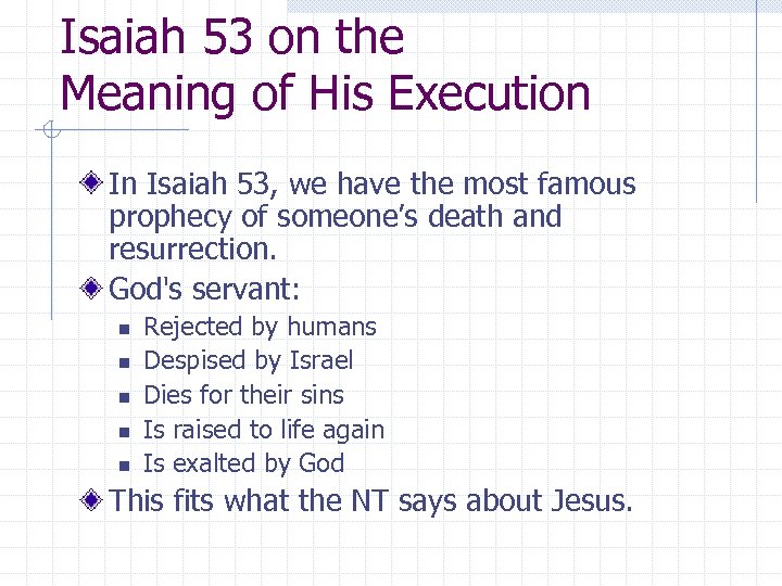 Isaiah 53 on the Meaning of His Execution In Isaiah 53, we have the