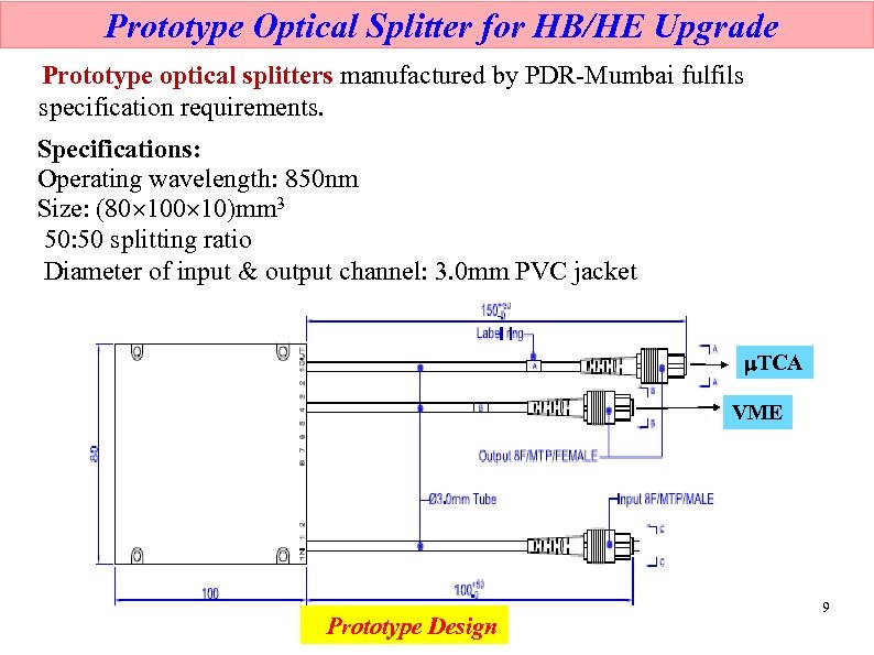 Prototype Optical Splitter for HB/HE Upgrade Prototype optical splitters manufactured by PDR-Mumbai fulfils specification