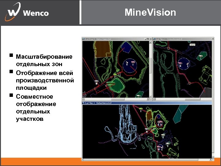 Mine. Vision Масштабирование отдельных зон Отображение всей производственной площадки Совместное отображение отдельных участков 