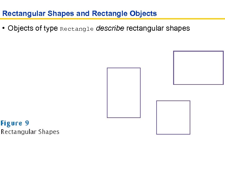 Rectangular Shapes and Rectangle Objects • Objects of type Rectangle describe rectangular shapes 