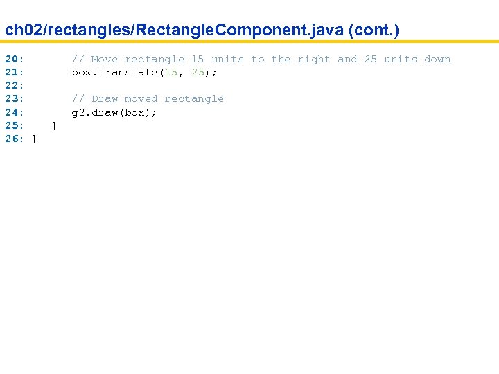 ch 02/rectangles/Rectangle. Component. java (cont. ) 20: // Move rectangle 15 units to the