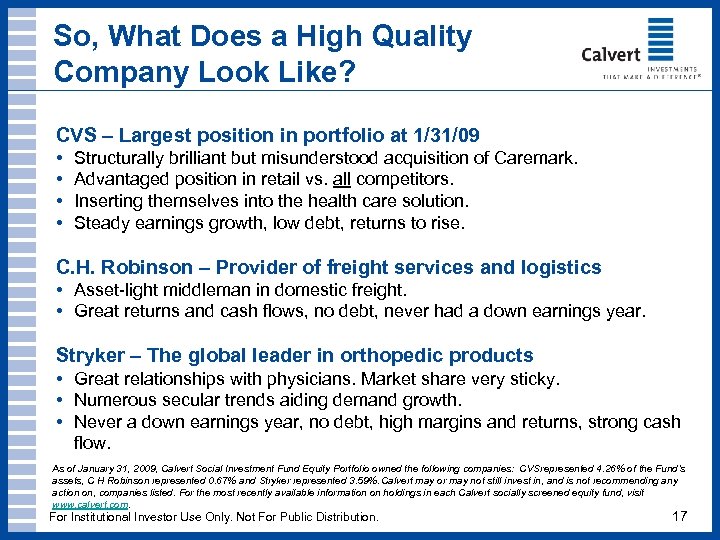So, What Does a High Quality Company Look Like? CVS – Largest position in