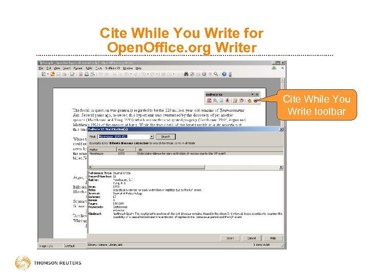 Cite While You Write for Open. Office. org Writer Cite While You Write toolbar