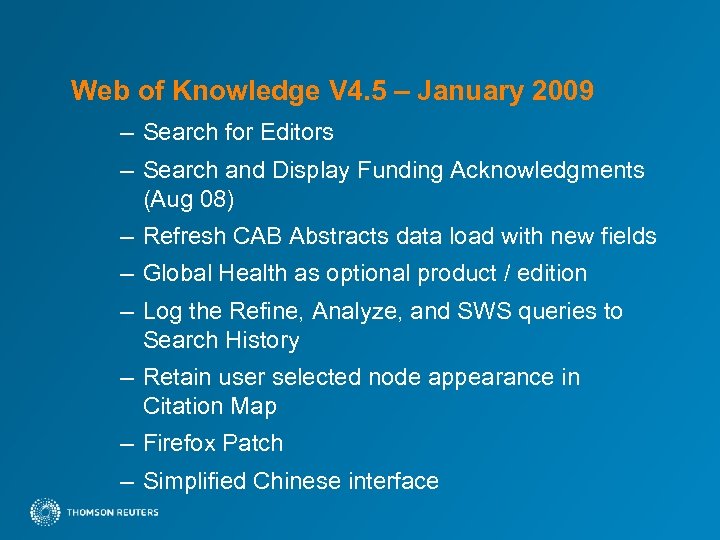 Web of Knowledge V 4. 5 – January 2009 – Search for Editors –