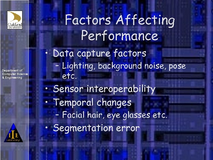 Factors Affecting Performance • Data capture factors Department of Computer Science & Engineering –