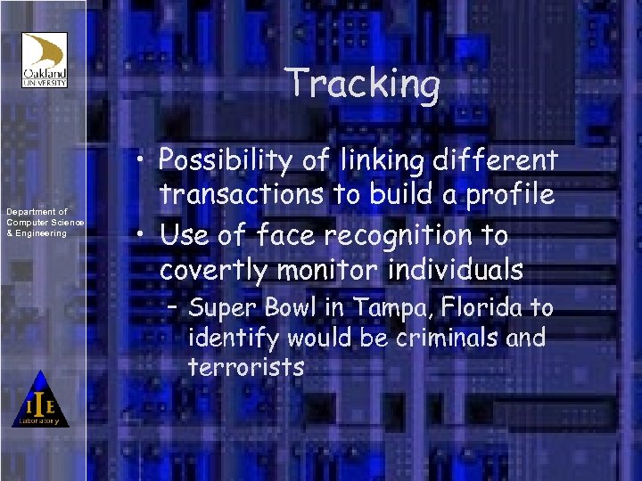 Tracking Department of Computer Science & Engineering • Possibility of linking different transactions to