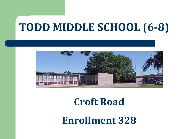 TODD MIDDLE SCHOOL (6 -8) Croft Road Enrollment 328 