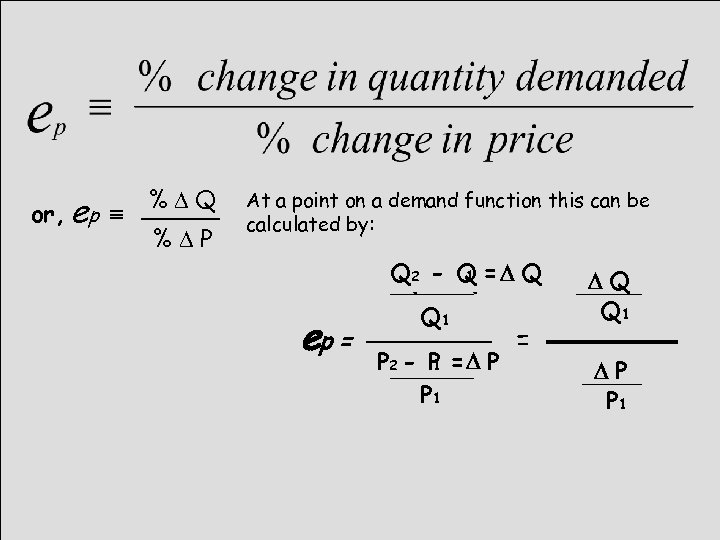 or, ep º %DQ %DP At a point on a demand function this can