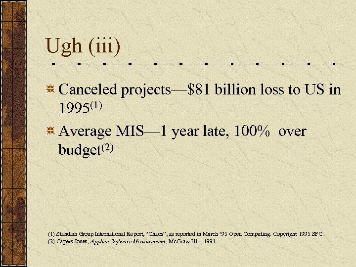 Ugh (iii) Canceled projects—$81 billion loss to US in 1995(1) Average MIS— 1 year