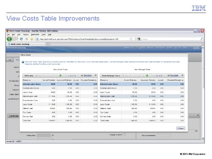 View Costs Table Improvements © 2009 IBM Corporation 