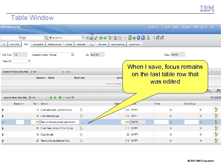 Table Window When I save, focus remains on the last table row that was