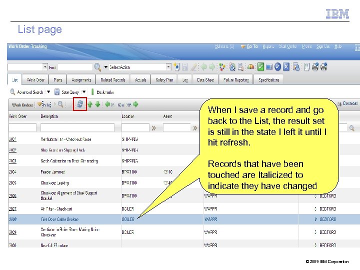 List page When I save a record and go back to the List, the