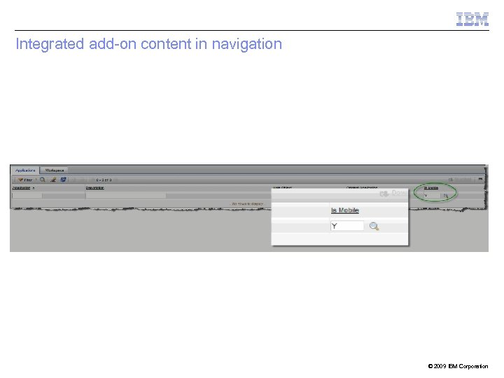 Integrated add-on content in navigation © 2009 IBM Corporation 