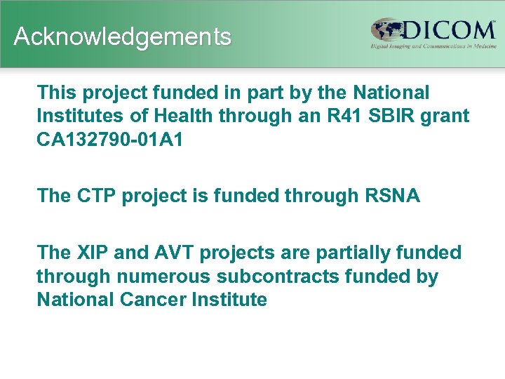 Acknowledgements This project funded in part by the National Institutes of Health through an