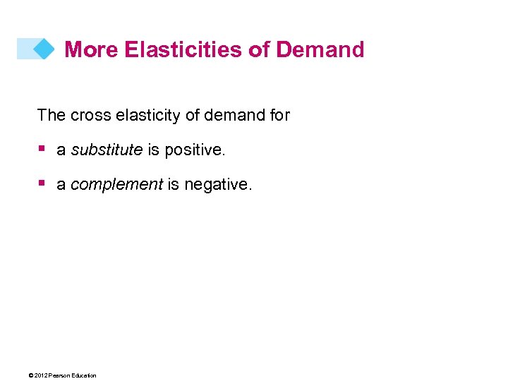 More Elasticities of Demand The cross elasticity of demand for § a substitute is