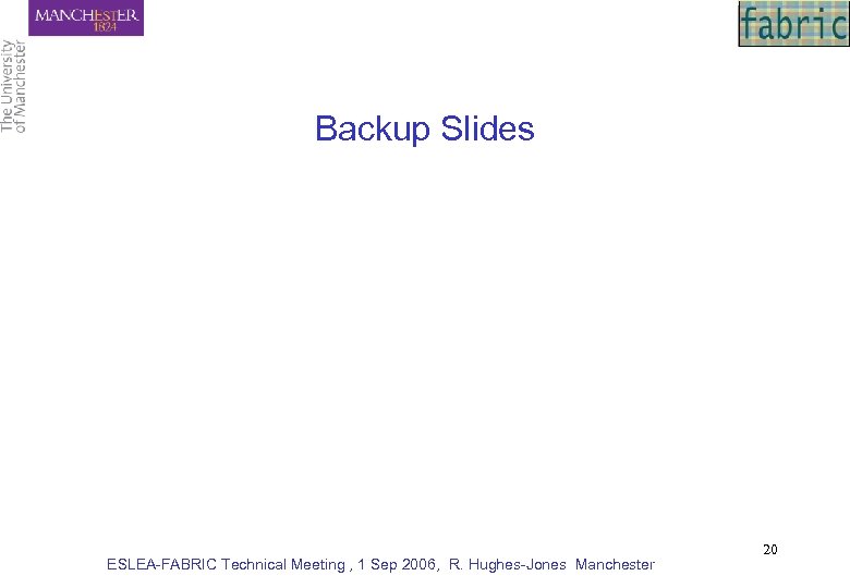 Backup Slides ESLEA-FABRIC Technical Meeting , 1 Sep 2006, R. Hughes-Jones Manchester 20 