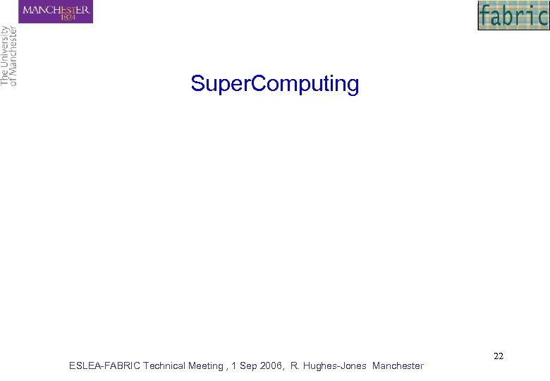 Super. Computing ESLEA-FABRIC Technical Meeting , 1 Sep 2006, R. Hughes-Jones Manchester 22 