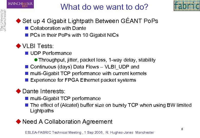 What do we want to do? u Set up 4 Gigabit Lightpath Between GÉANT