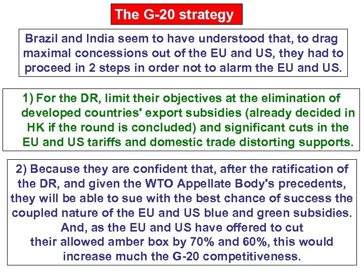 The G-20 strategy Brazil and India seem to have understood that, to drag maximal