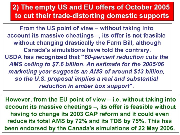 2) The empty US and EU offers of October 2005 to cut their trade-distorting