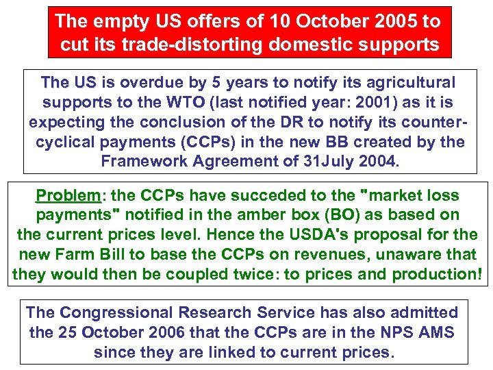 The empty US offers of 10 October 2005 to cut its trade-distorting domestic supports