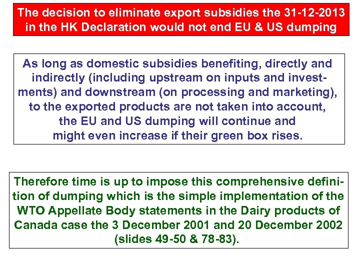 The decision to eliminate export subsidies the 31 -12 -2013 in the HK Declaration