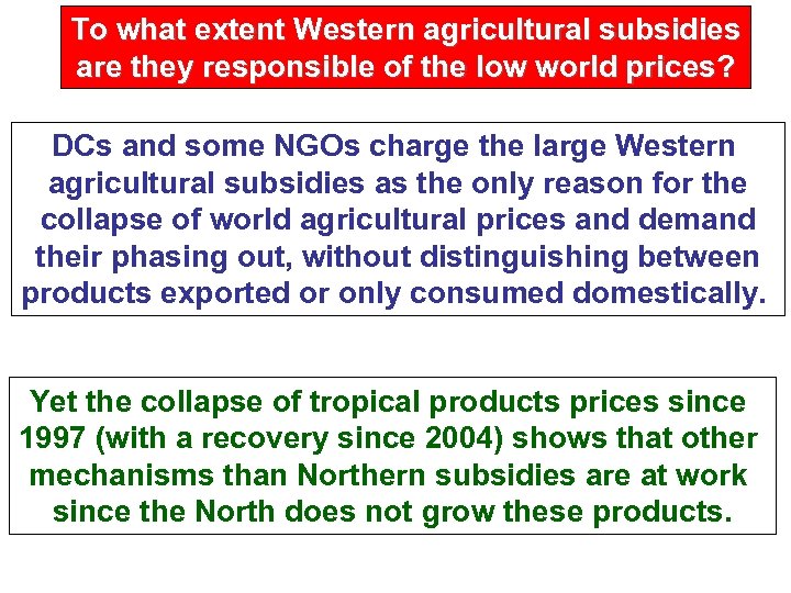 To what extent Western agricultural subsidies are they responsible of the low world prices?