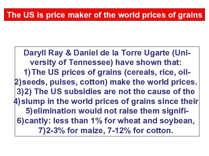 The US is price maker of the world prices of grains Daryll Ray &