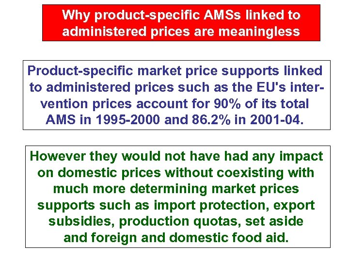 Why product-specific AMSs linked to administered prices are meaningless Product-specific market price supports linked
