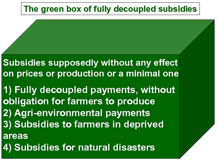 The green box of fully decoupled subsidies Subsidies supposedly without any effect on prices