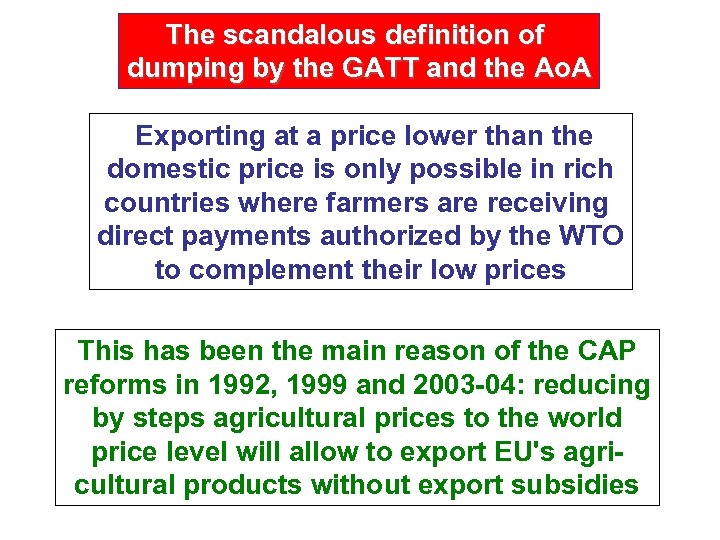 The scandalous definition of dumping by the GATT and the Ao. A Exporting at