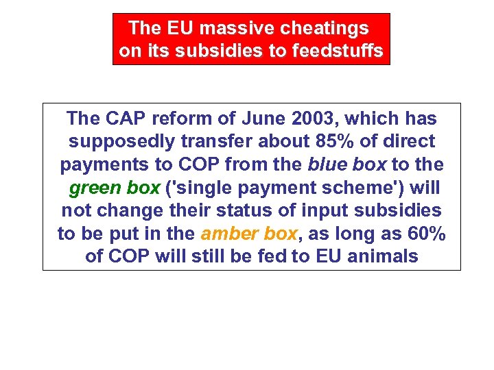The EU massive cheatings on its subsidies to feedstuffs The CAP reform of June