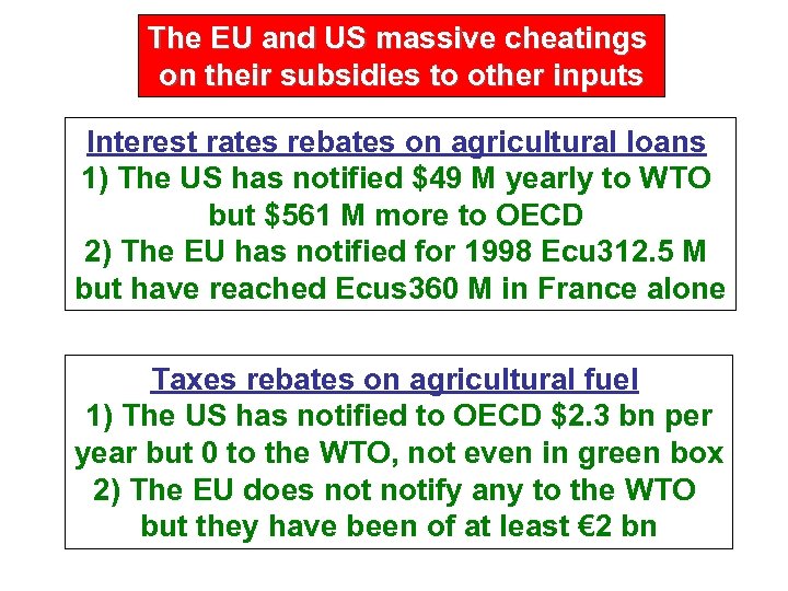 The EU and US massive cheatings on their subsidies to other inputs Interest rates