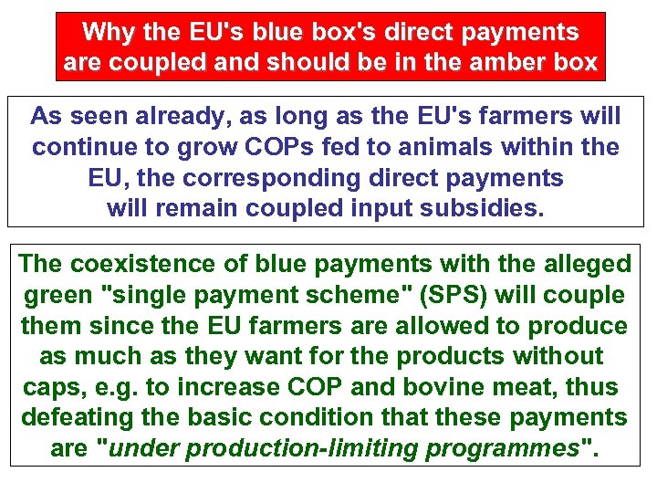 Why the EU's blue box's direct payments are coupled and should be in the