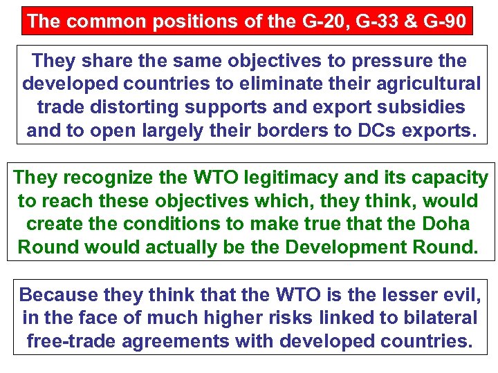 The common positions of the G-20, G-33 & G-90 They share the same objectives