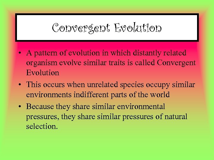 Convergent Evolution • A pattern of evolution in which distantly related organism evolve similar