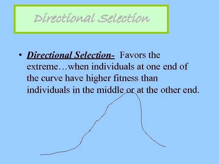 Directional Selection • Directional Selection- Favors the extreme…when individuals at one end of the