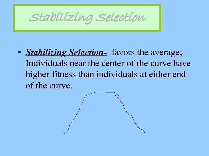 Stabilizing Selection • Stabilizing Selection- favors the average; Individuals near the center of the